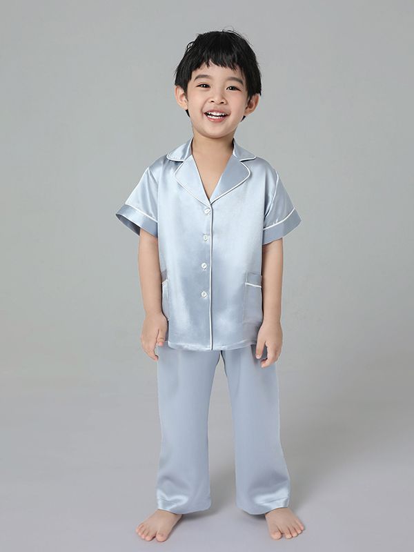 19 Momme Boys and Girls Short-sleeve Silk Pajamas Set